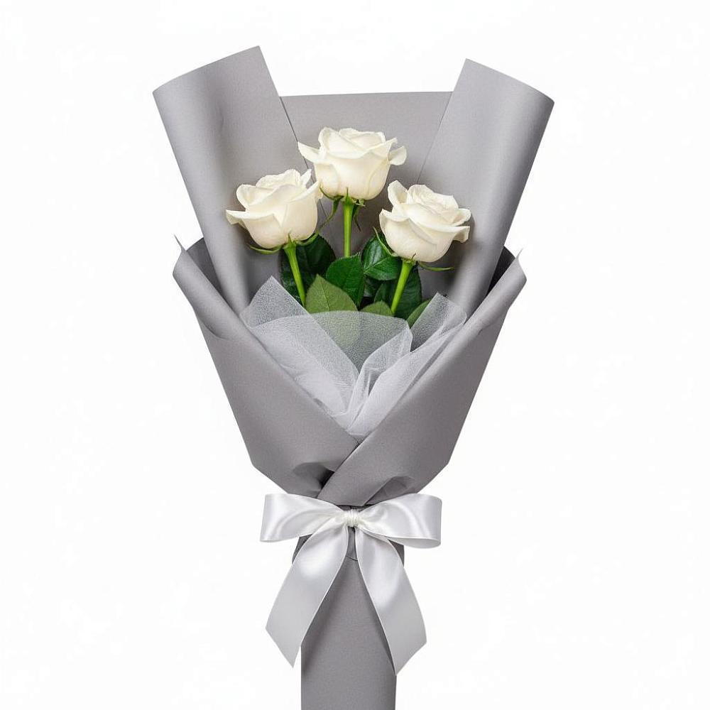 Букет 3 белые розы в Уфе Букет 3 белые розы в Уфе