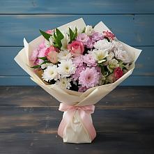Букет цветов из:  Хризантемы, Альстромерии и Розы в Уфе