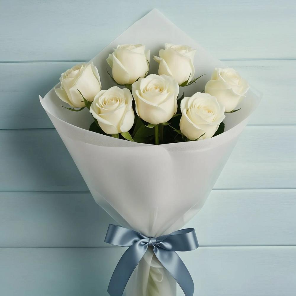 Букет 7 Белых роз Эдлесс Лав в Уфе
